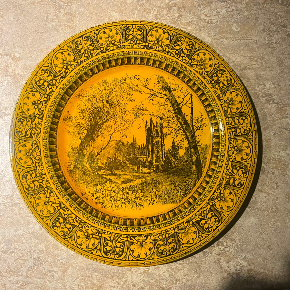 RARE Vintage ROYAL DOULTON Gold Black CROYDON CHURCH England PLATE Antique Decor